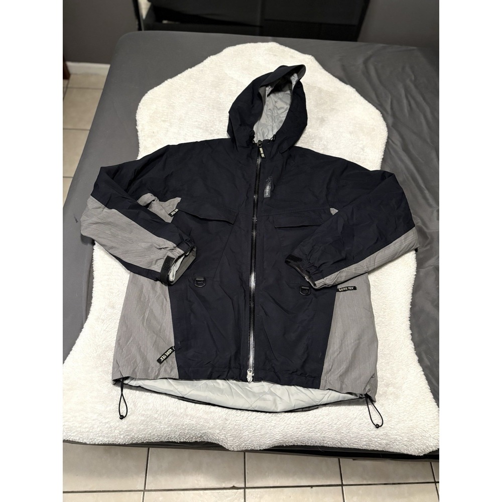 GSX Gore-Tex Large‎ Black Grey Jacket Full Zip Hood Waterproof